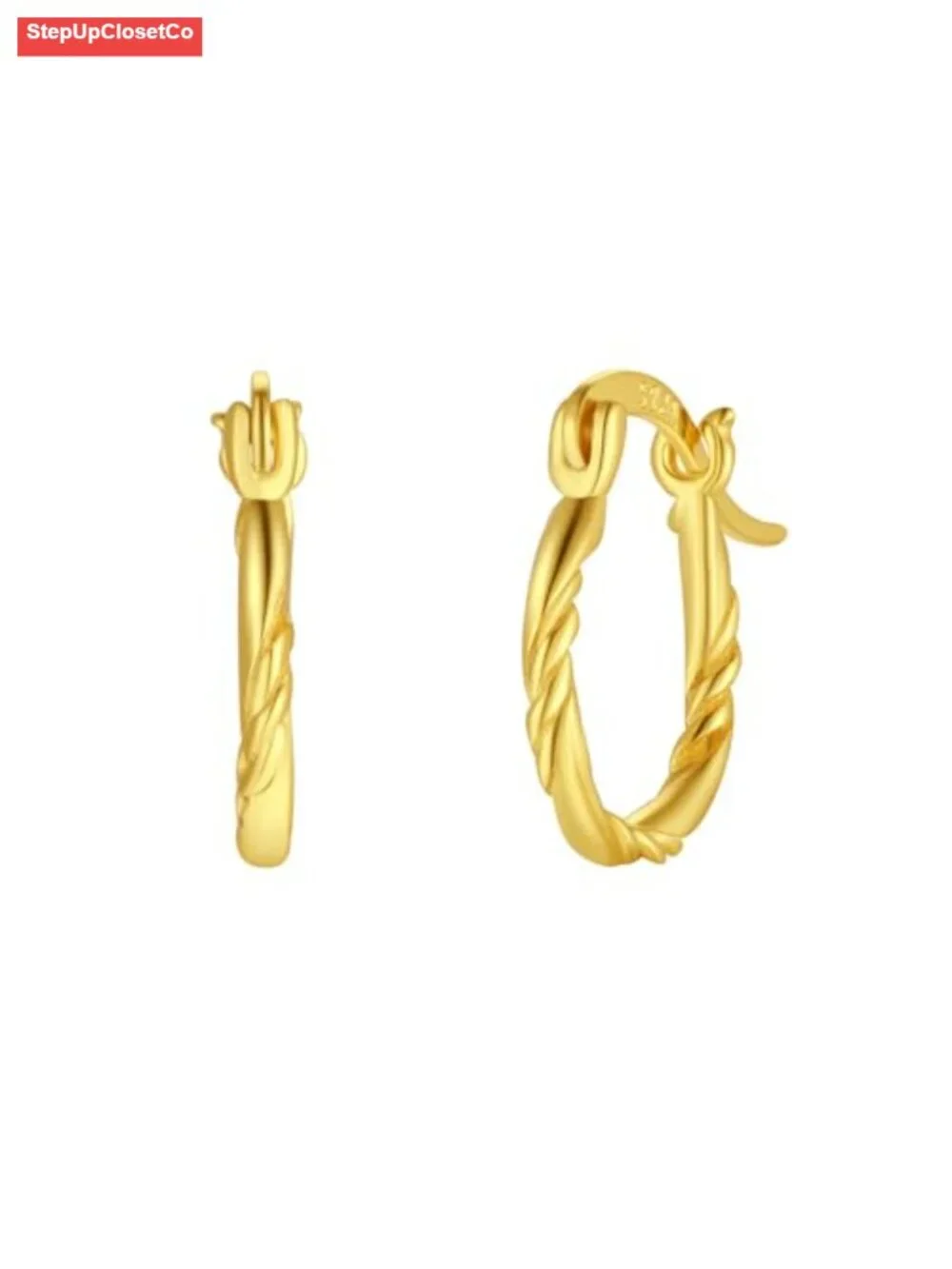 14K Gold Plated Twisted Huggie Hoop Earrings for Women, 925 Sterling Silver